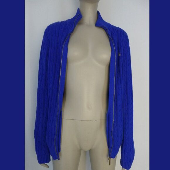 Lauren Ralph Lauren Blue Cable Knit Gold Zipper Zip Up Sweater - Picture 3 of 16